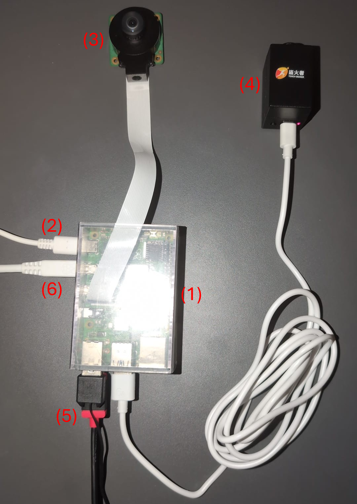 Project setup connecting a Raspberry Pi, a wide-angle sky camera and a Torch Bearer spectrometer